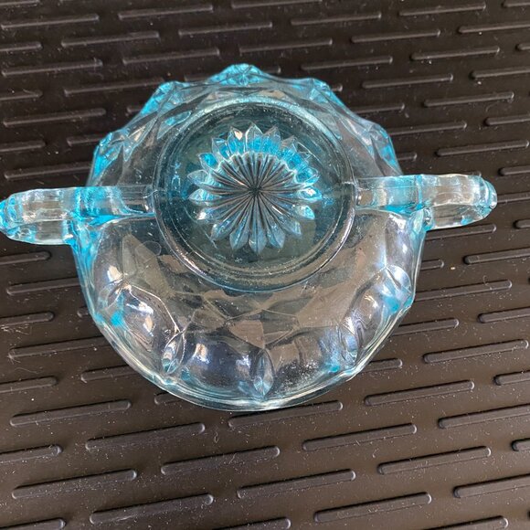 Vintage Anchor Hocking Fairfield Blue Double Handle Glass Bowl Candy Nut Trinket - Picture 5 of 5